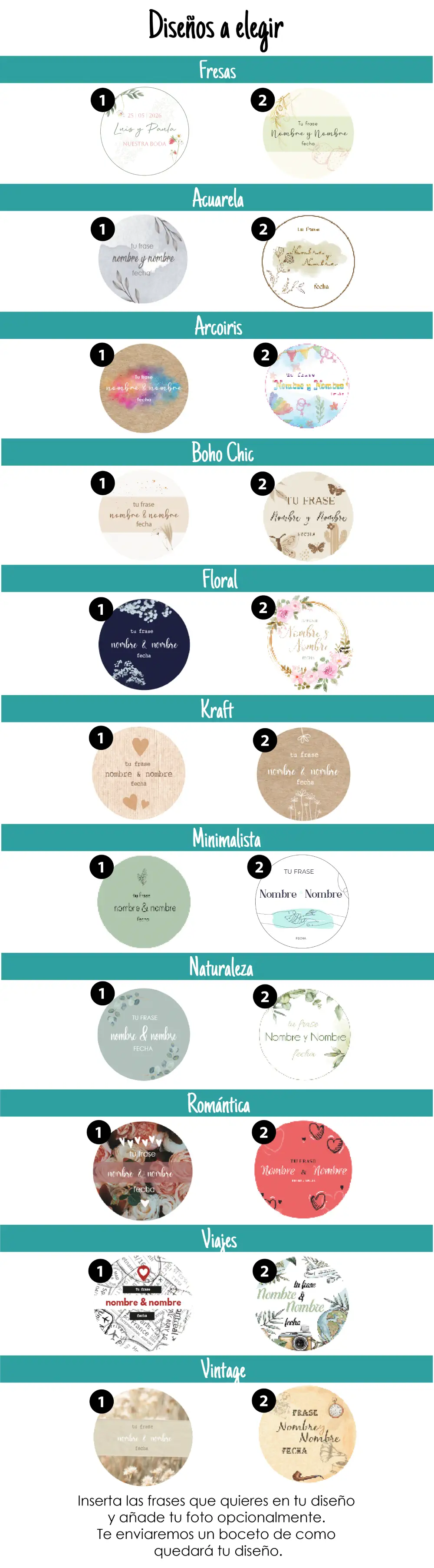 size chart diseños redondos fresas boda